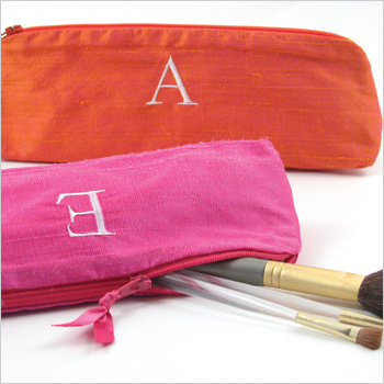 personalized silk cosmetic brush bag